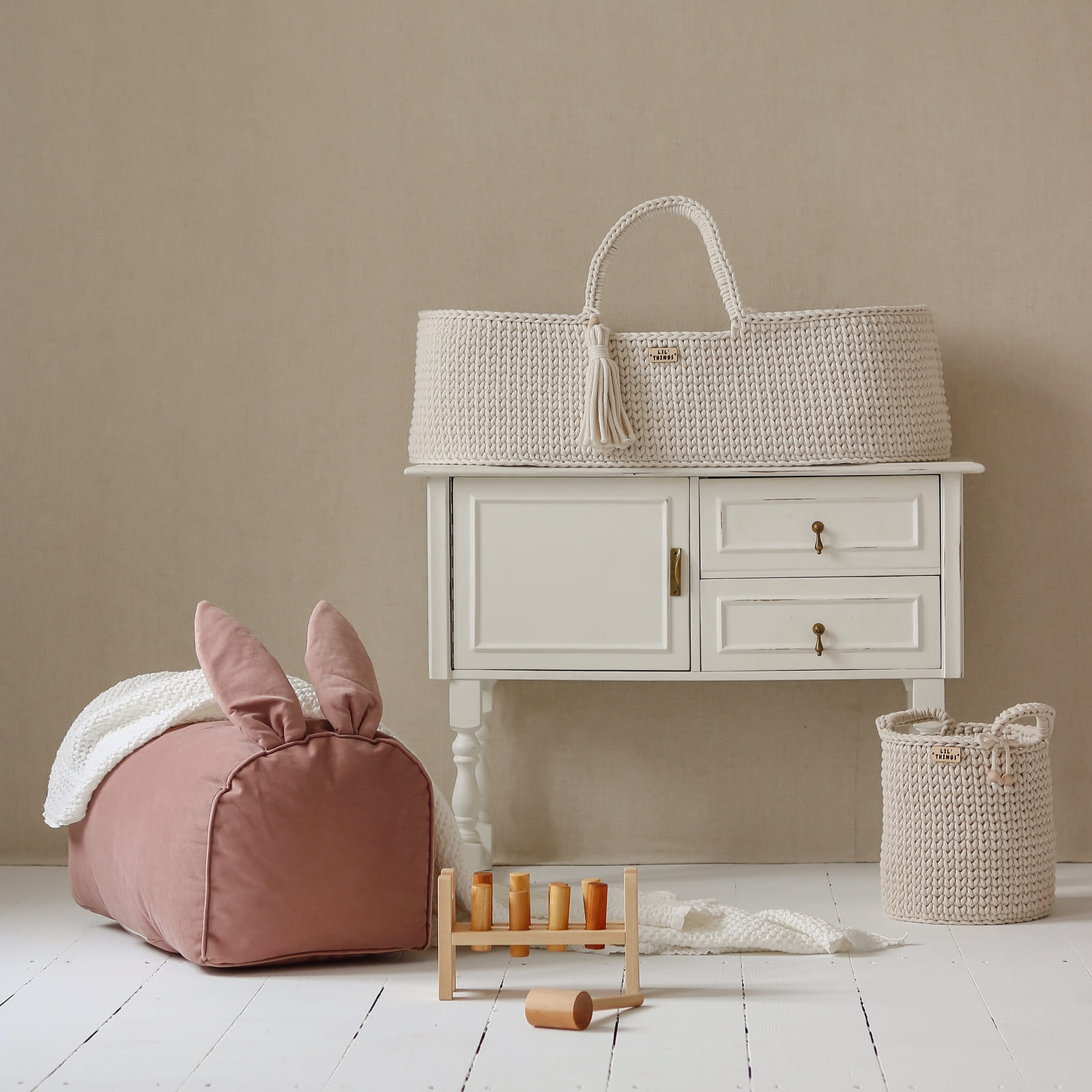 LIL'THINGS Couffin Moïse en coton avec matelas naturel