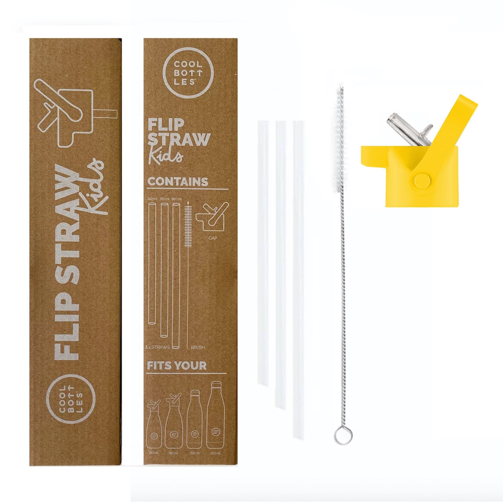 COOL BOTTLES Strohhalmdeckel Flip Straw 260-350-500ml Yellow