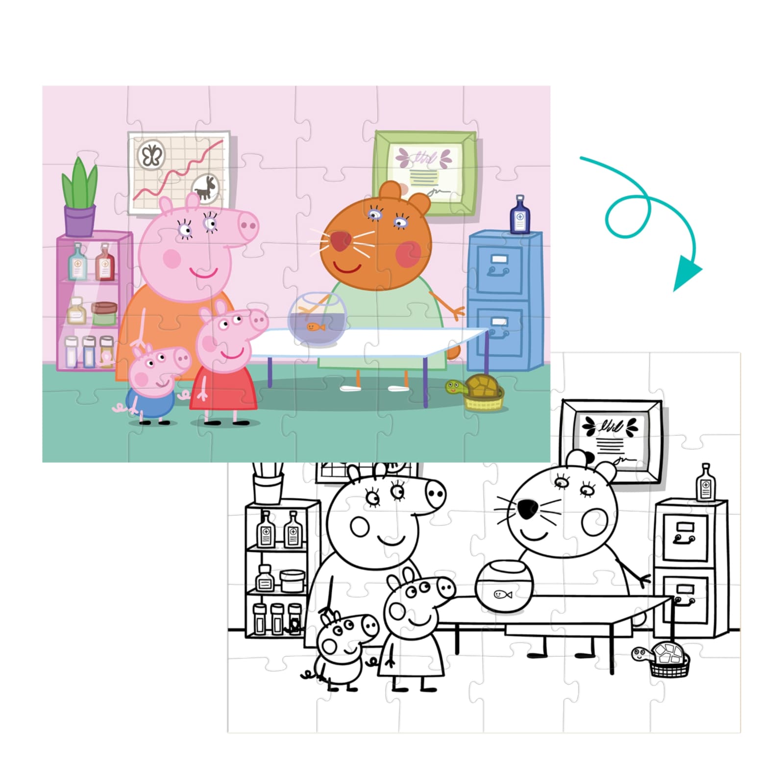 DODO Puzzle zum Ausmalen 2in1 Peppa Pig Haustier 30 Teile, 36M+