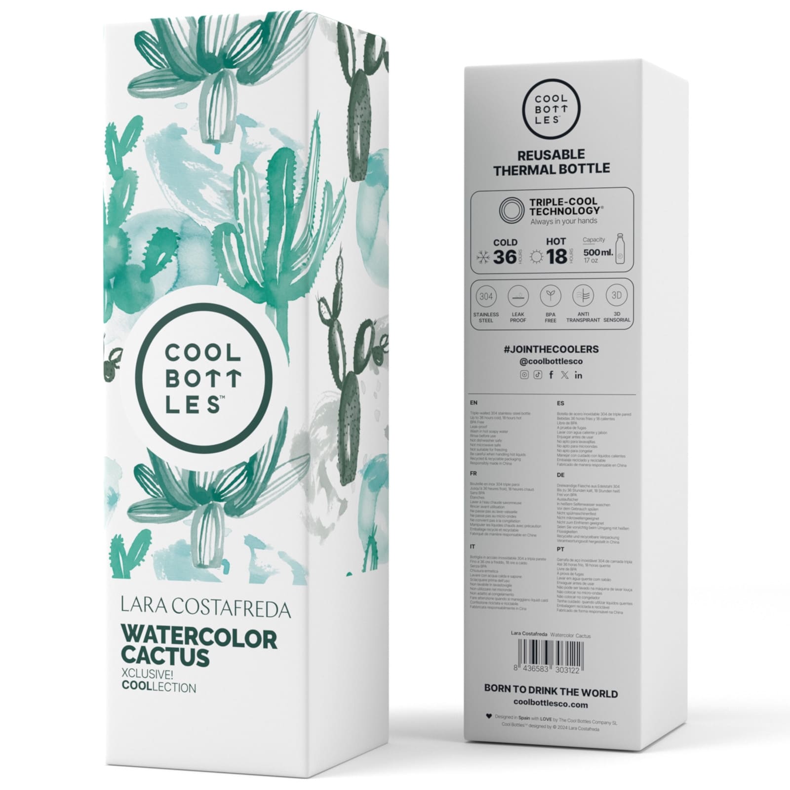 COOL BOTTLES Isolierflasche The Bottle Watercolor Cactus 500ml