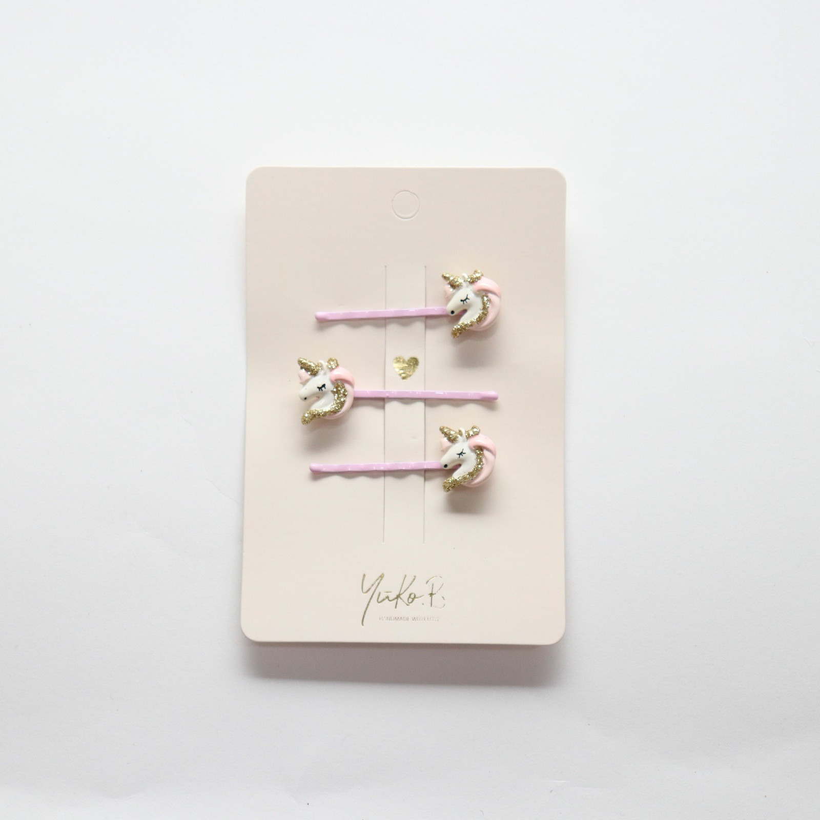 YUKO.B Barrettes à cheveux 3 pcs. Licorne rose