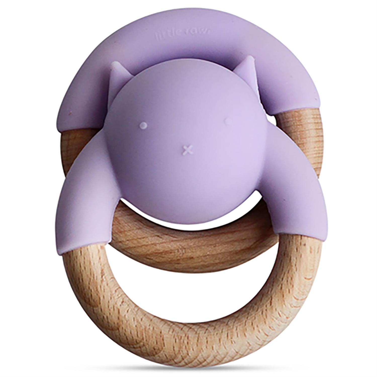 KUSHIES Beissring aus Silikon und Holz RattleRing lila