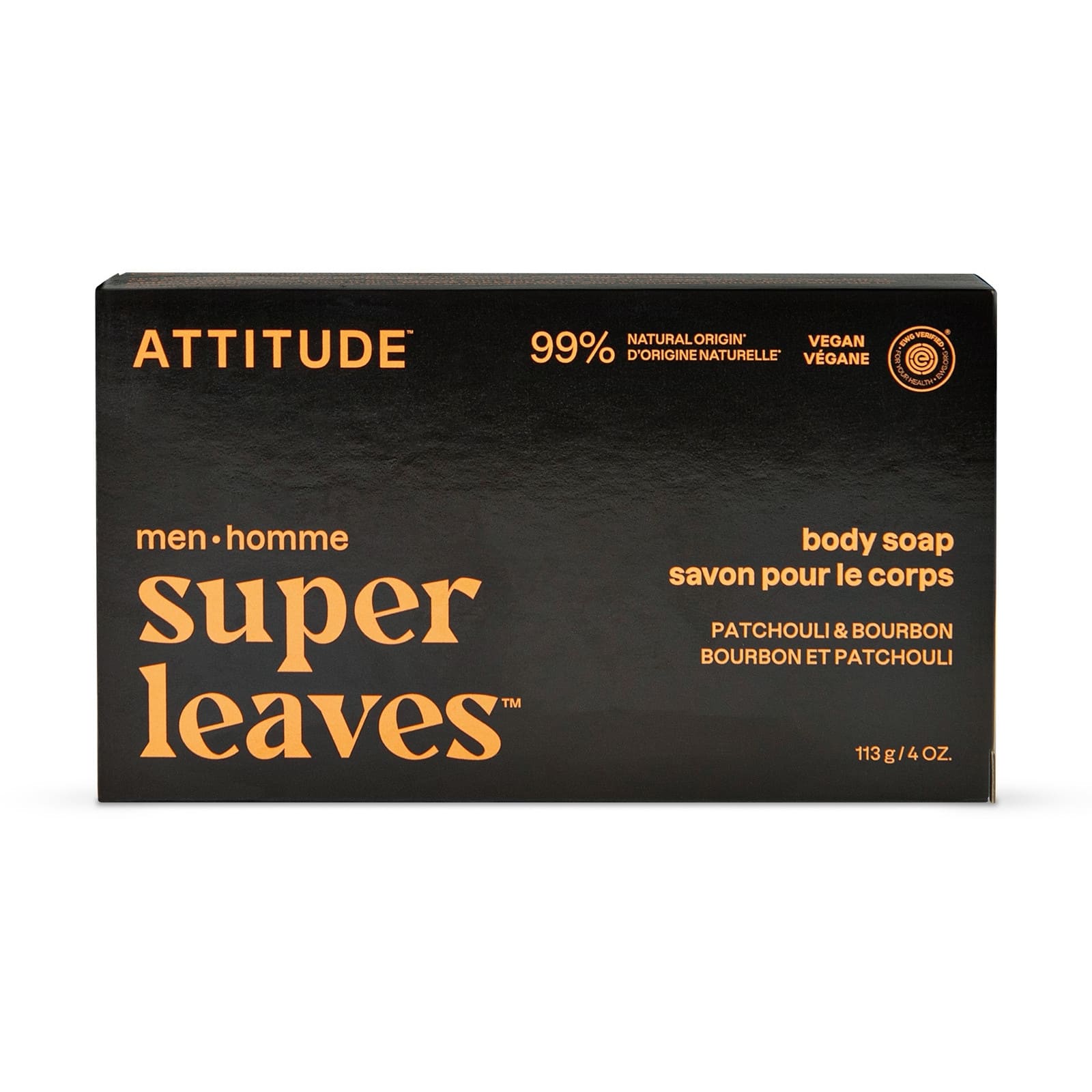 ATTITUDE super leaves men Savon pour le corps bourbon & patchouli 113g