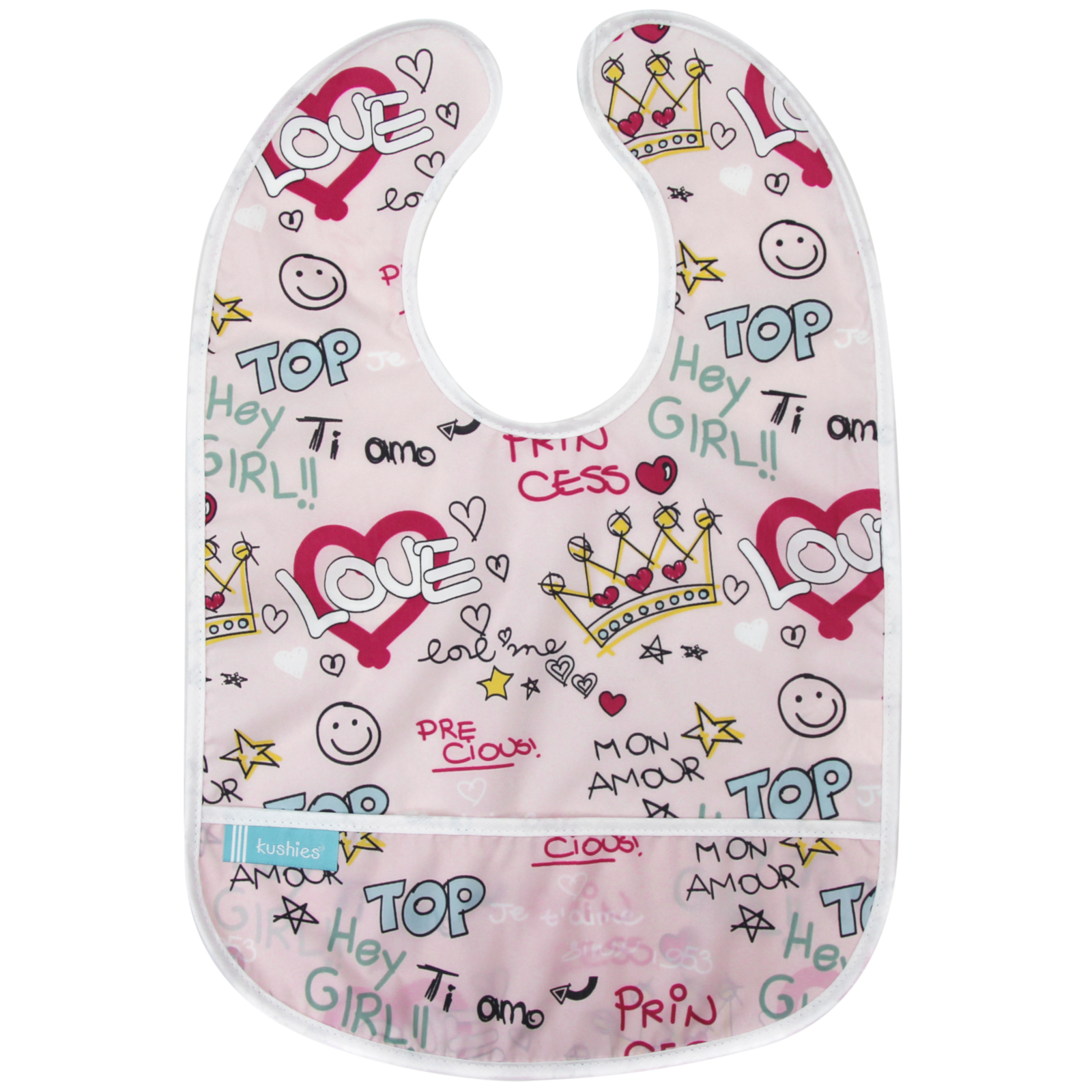KUSHIES Lätzchen ohne Ärmel CleanBib, 6-12 Monate, Love rosa