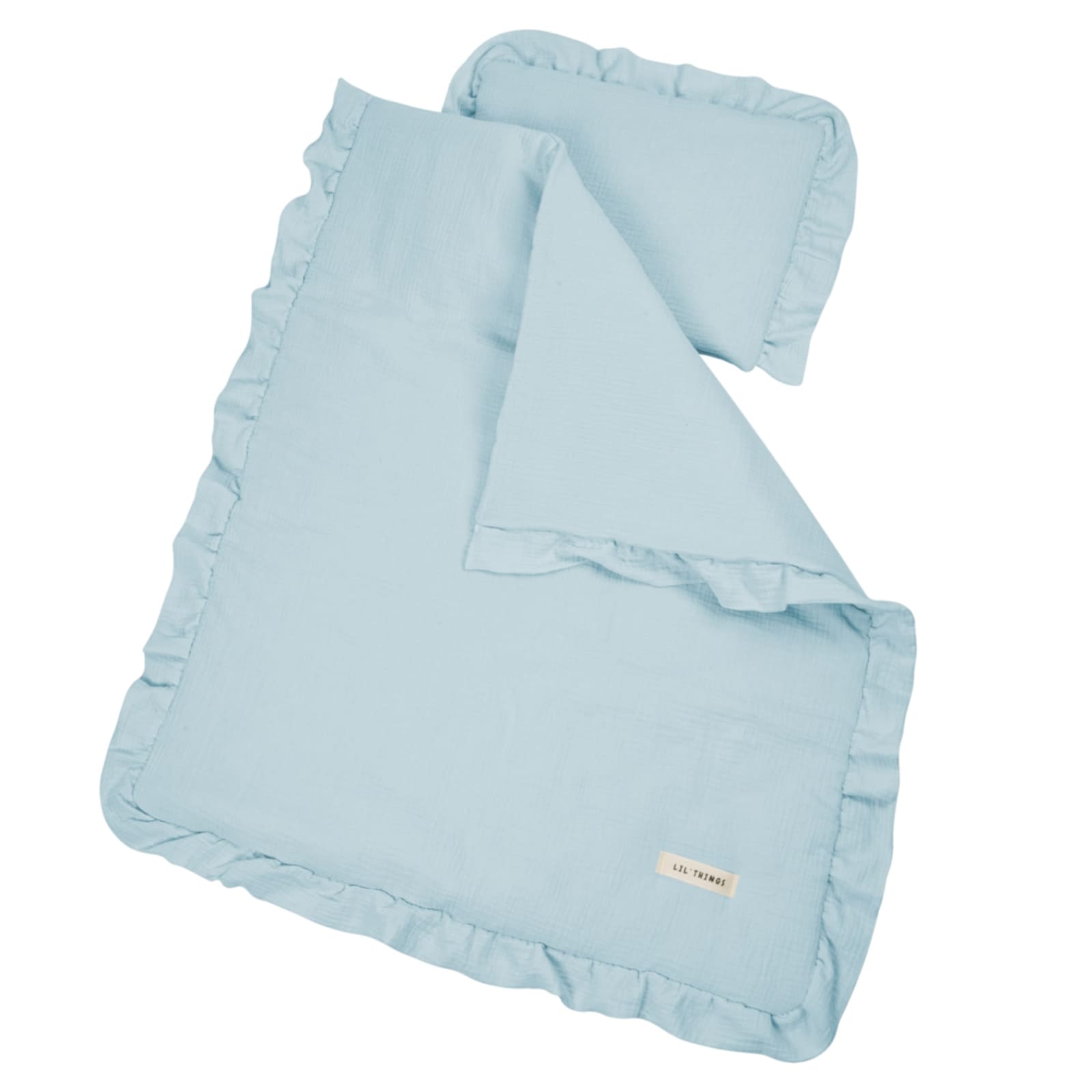 LIL'THINGS GOTS Literie à volant en mousseline bleu