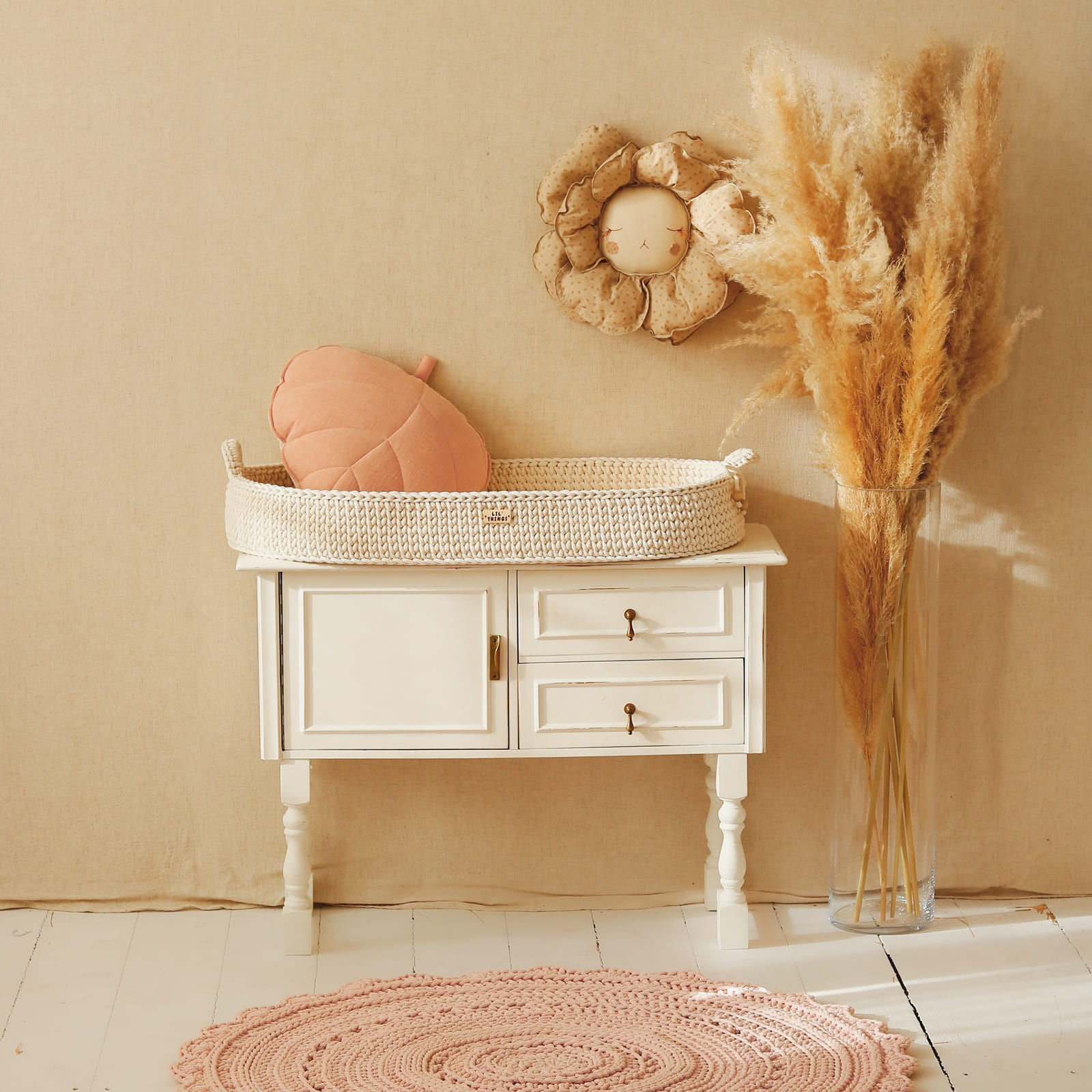 LIL'THINGS Panier à langer en coton avec matelas naturel