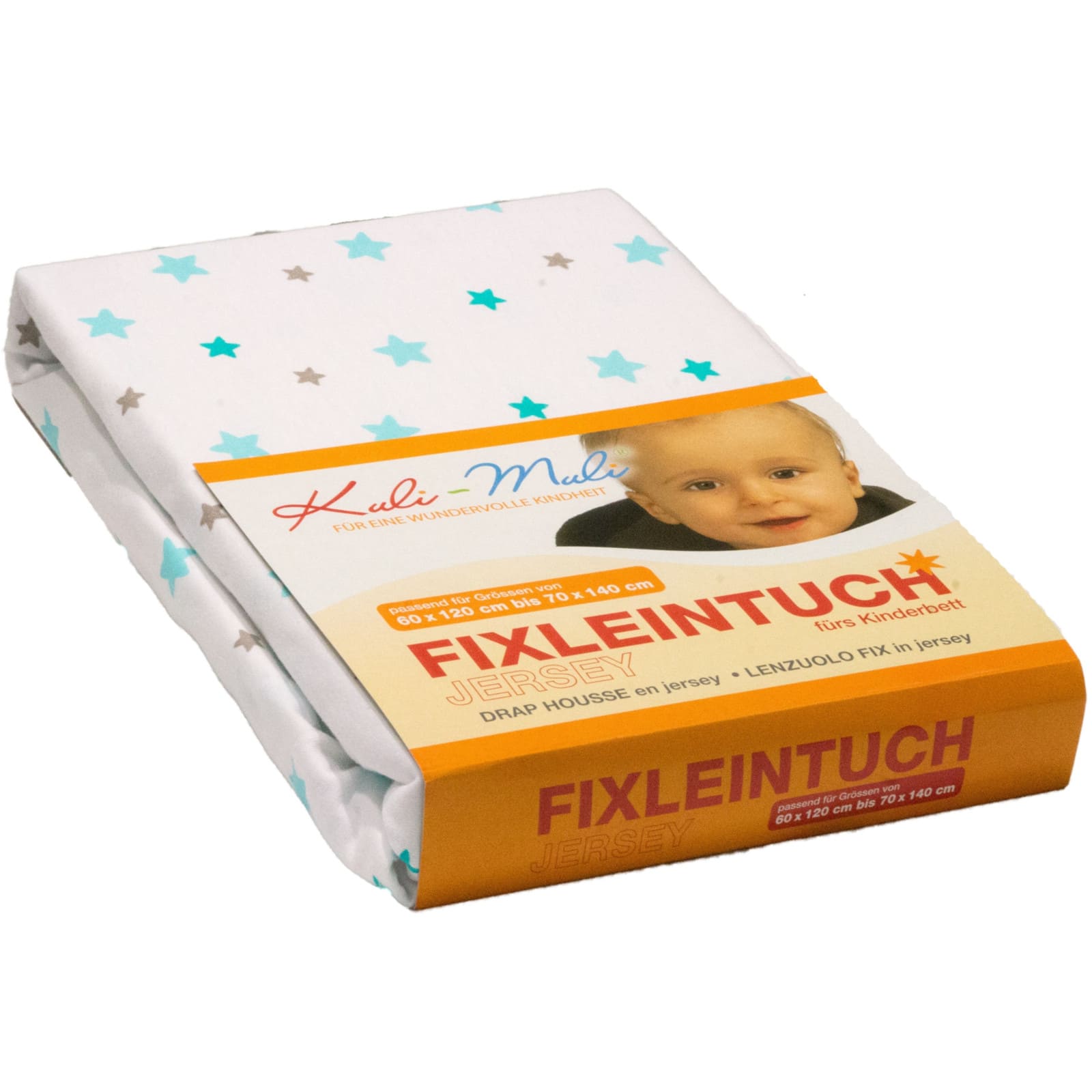 KULI-MULI Fixleintuch Jersey Stern türkis 70 x 140 cm