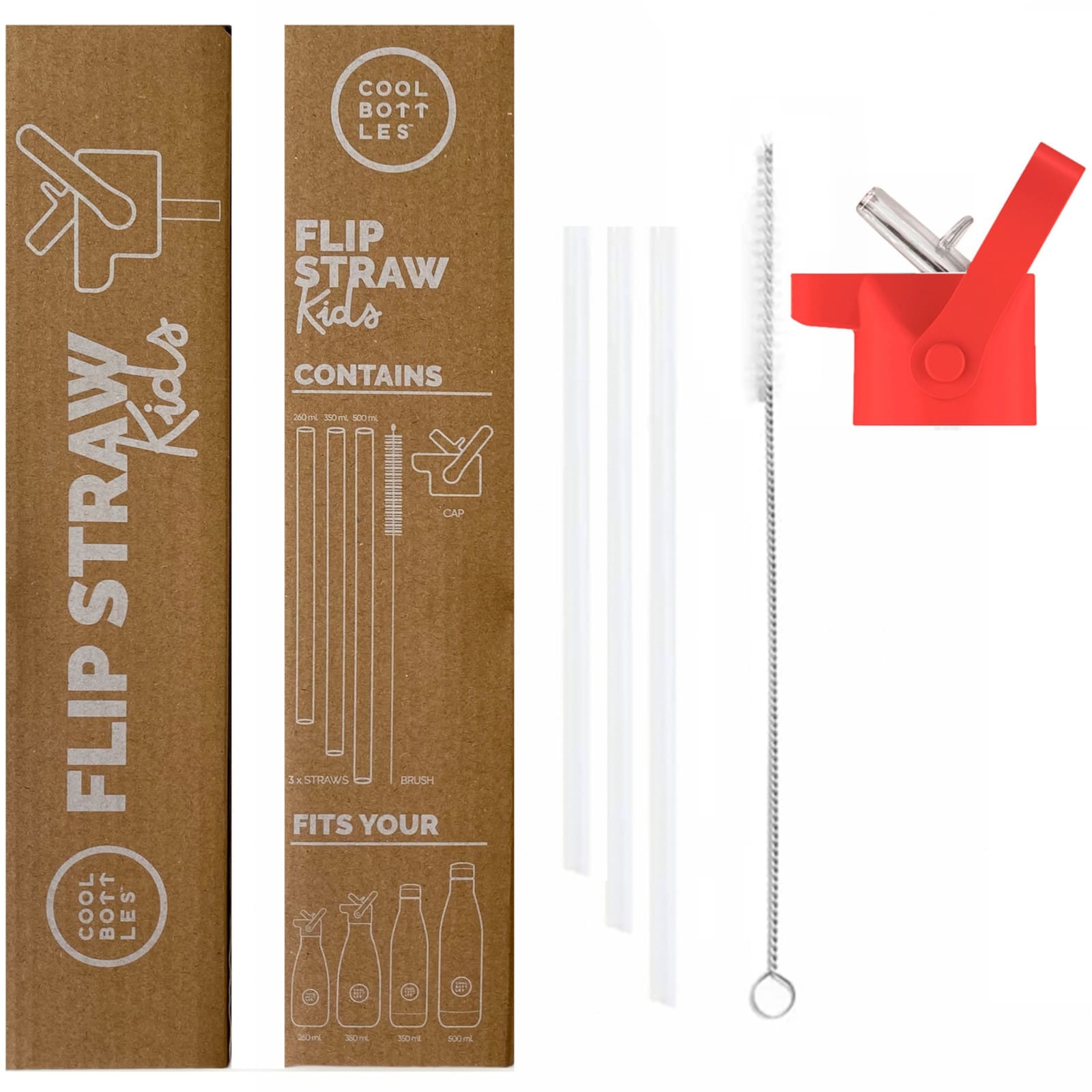 COOL BOTTLES Strohhalmdeckel Flip Straw 260-350-500ml Pink Red