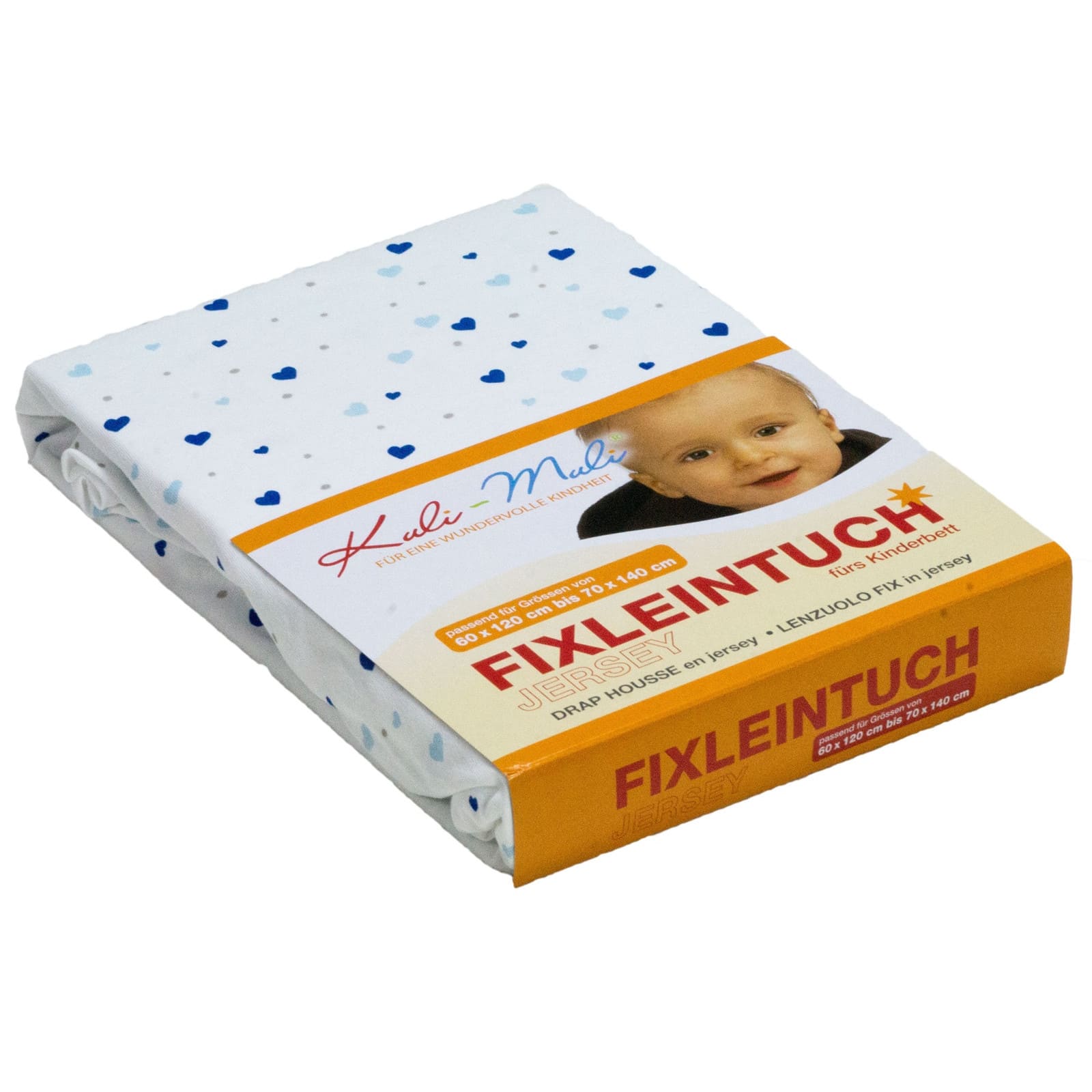 KULI-MULI Drap-housse coton jersey Cœur bleu 45 x 90 cm