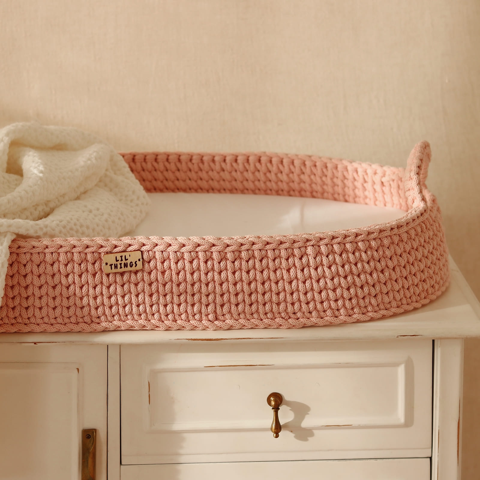 LIL'THINGS Panier à langer en coton avec matelas rose