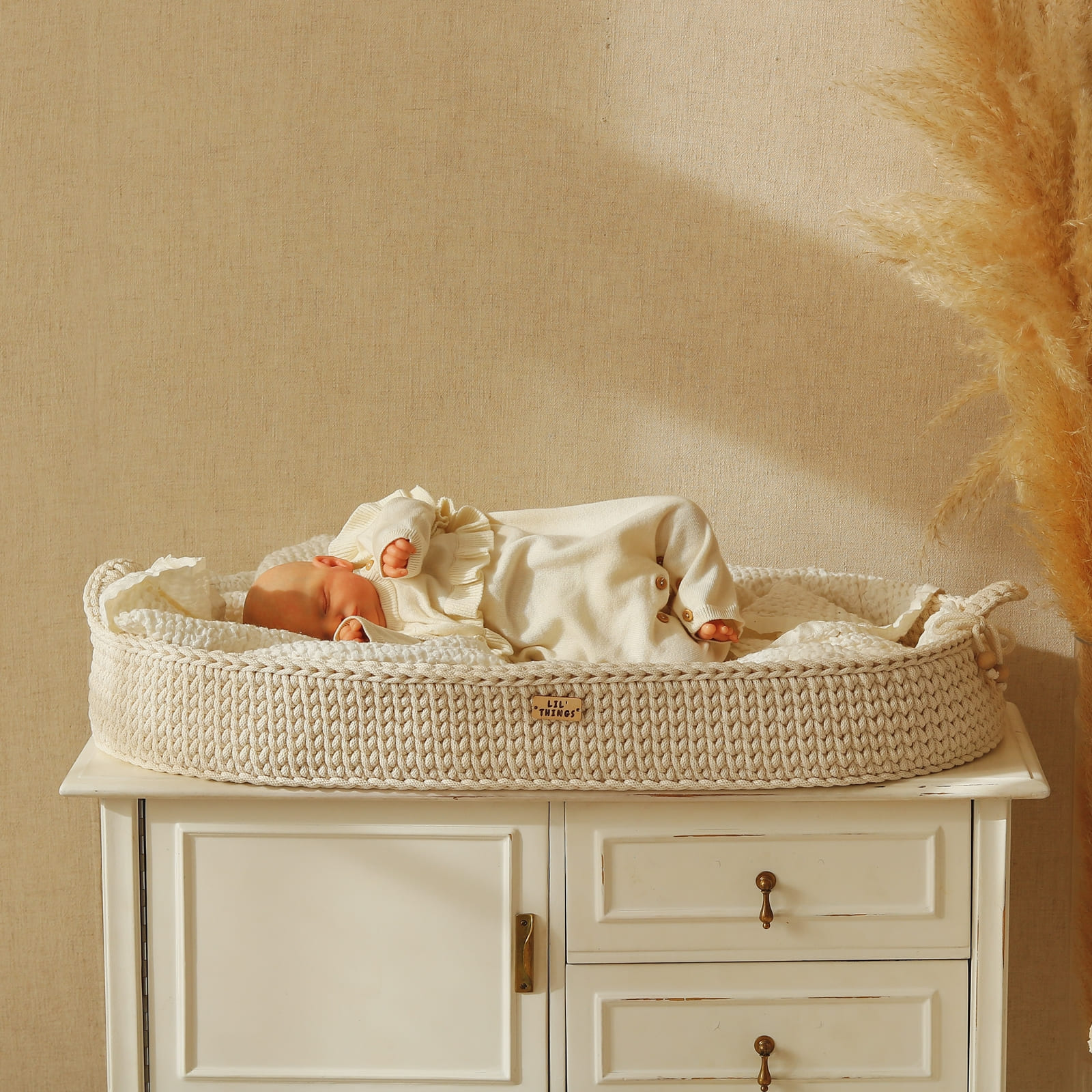 LIL'THINGS Panier à langer en coton avec matelas naturel