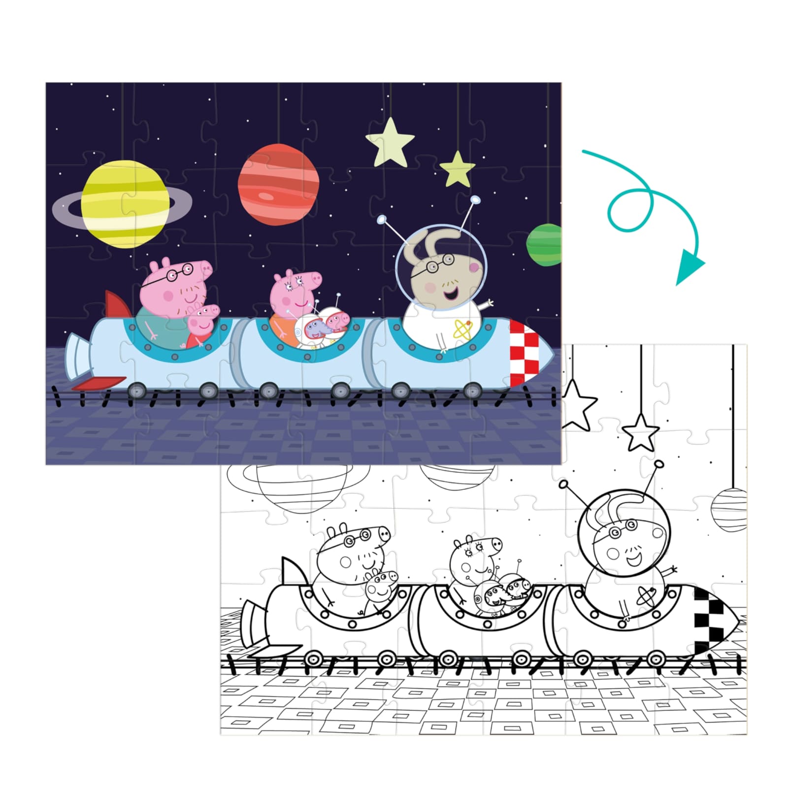 DODO Puzzle zum Ausmalen 2in1 Peppa Pig Weltall 30 Teile, 36M+