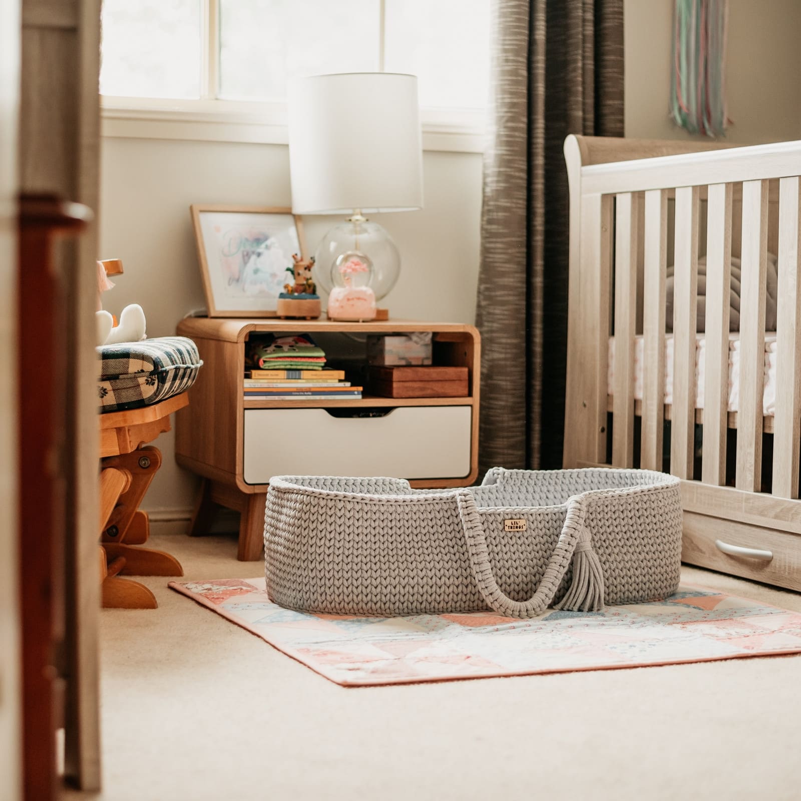 LIL'THINGS Couffin Moïse en coton avec matelas gris