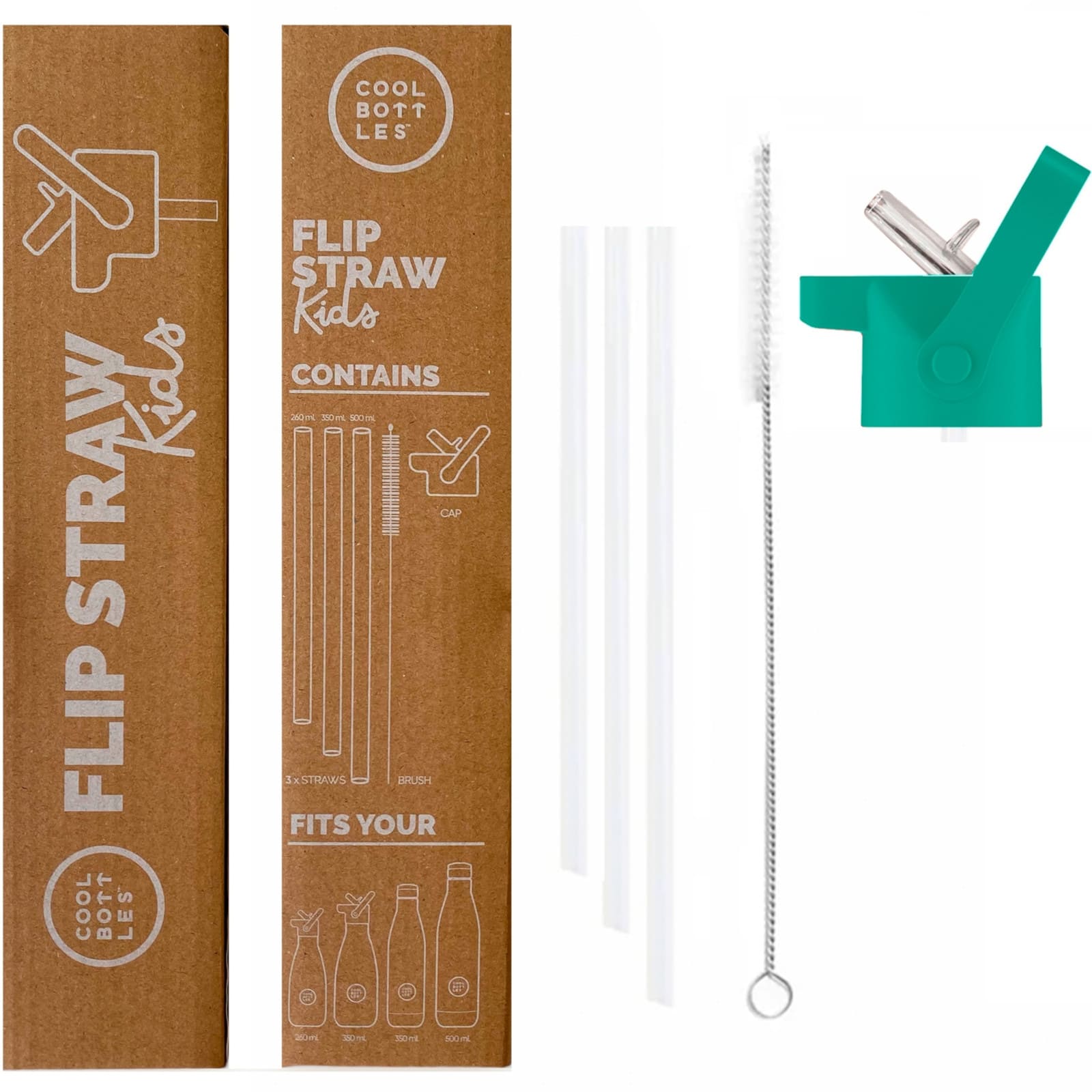 COOL BOTTLES Strohhalmdeckel Flip Straw 260-350-500ml Teal