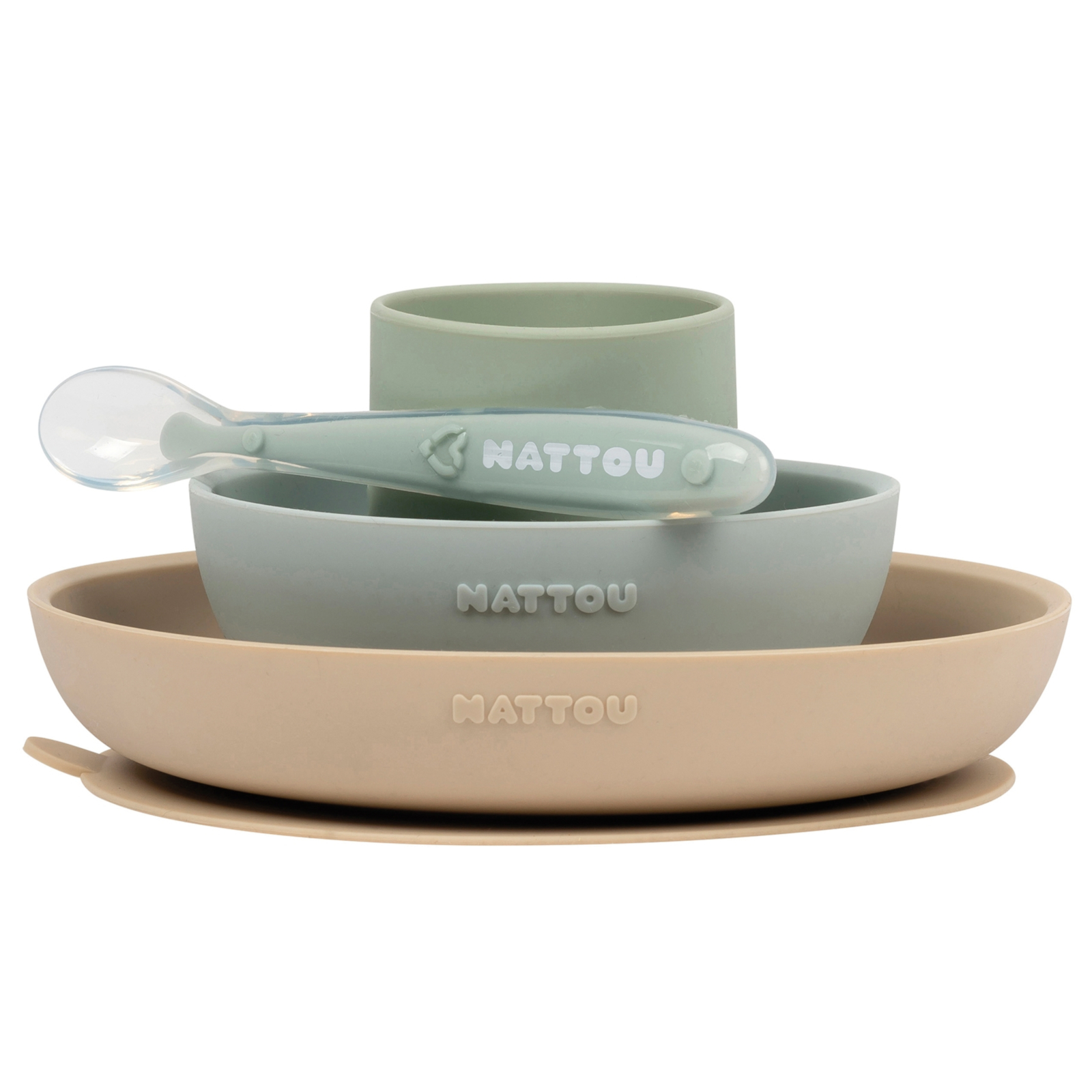NATTOU SILIKON Geschirrset 4-teilig sand-grün