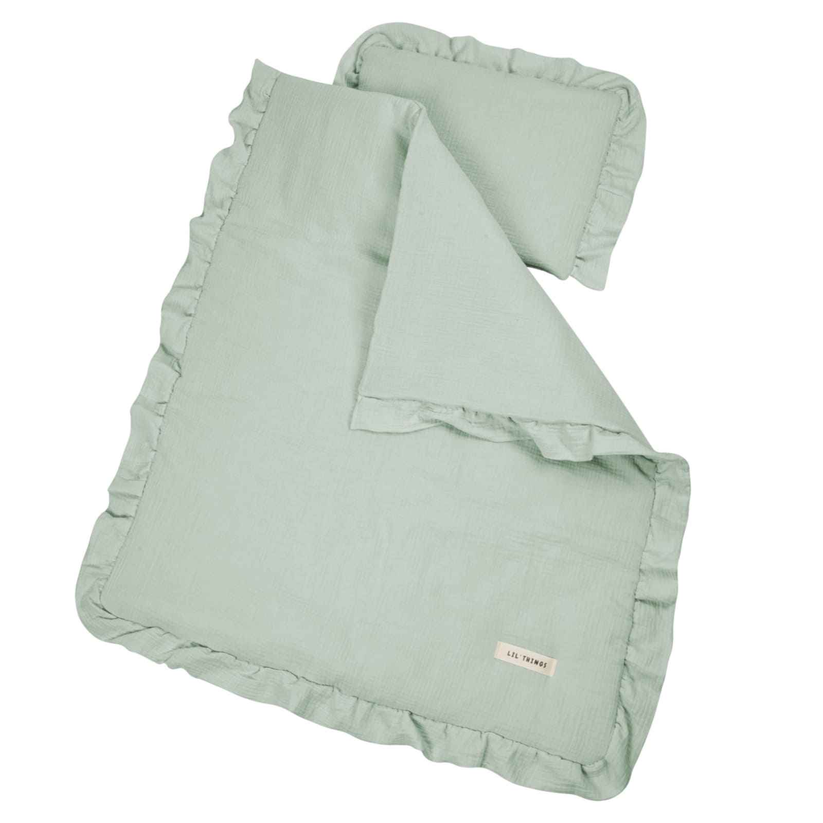 LIL'THINGS GOTS Literie à volant en mousseline menthe