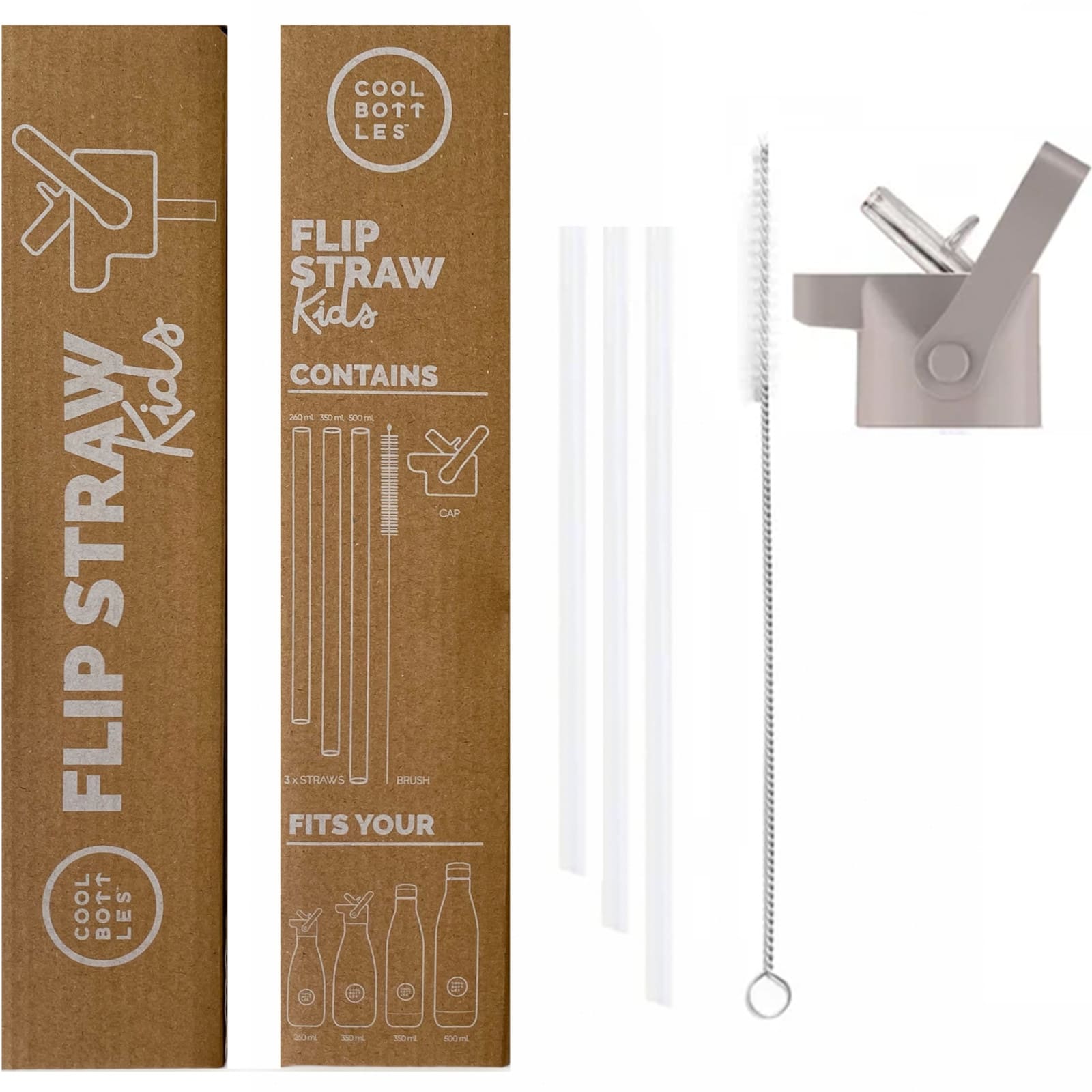 COOL BOTTLES Strohhalmdeckel Flip Straw 260-350-500ml Grey