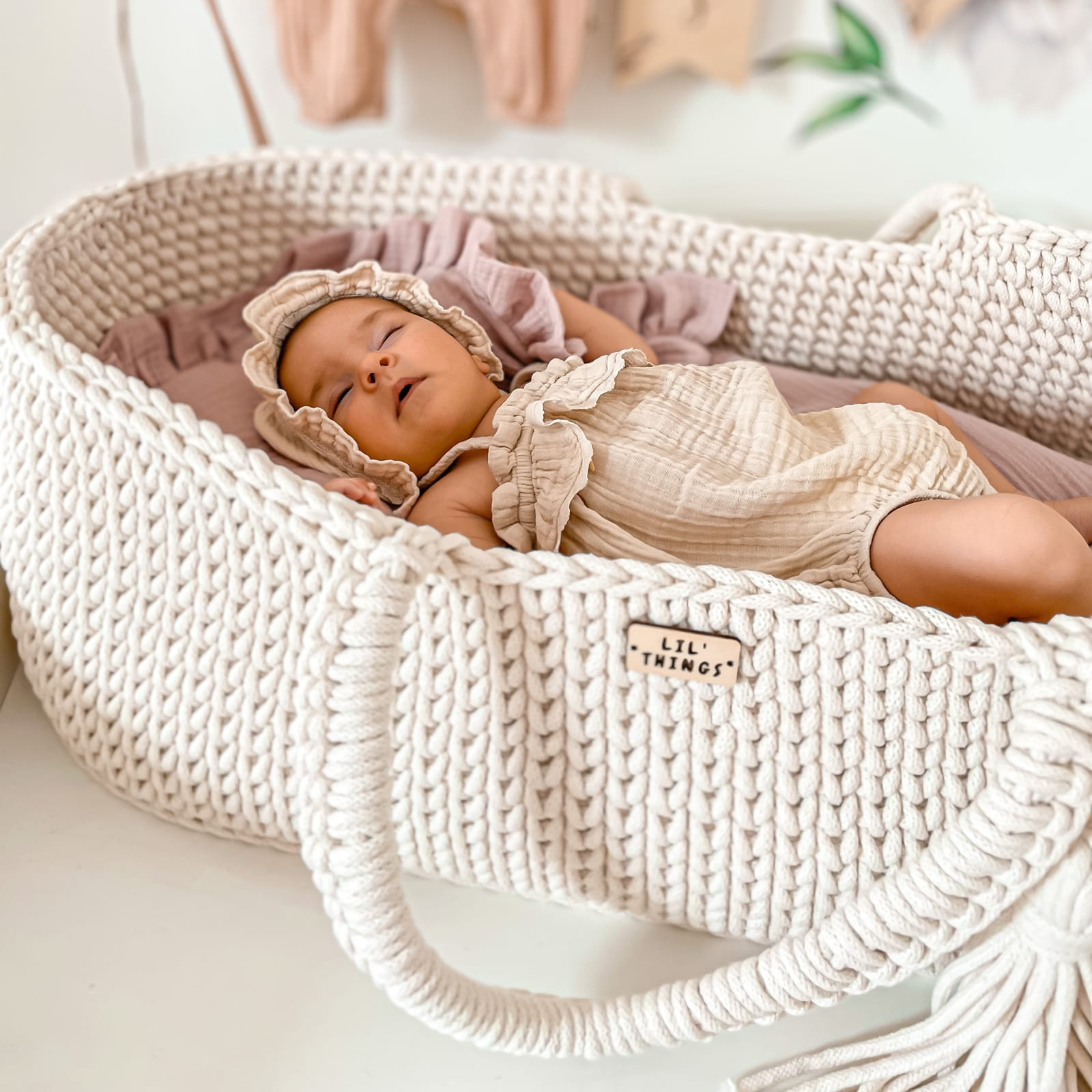 LIL'THINGS Couffin Moïse en coton avec matelas naturel