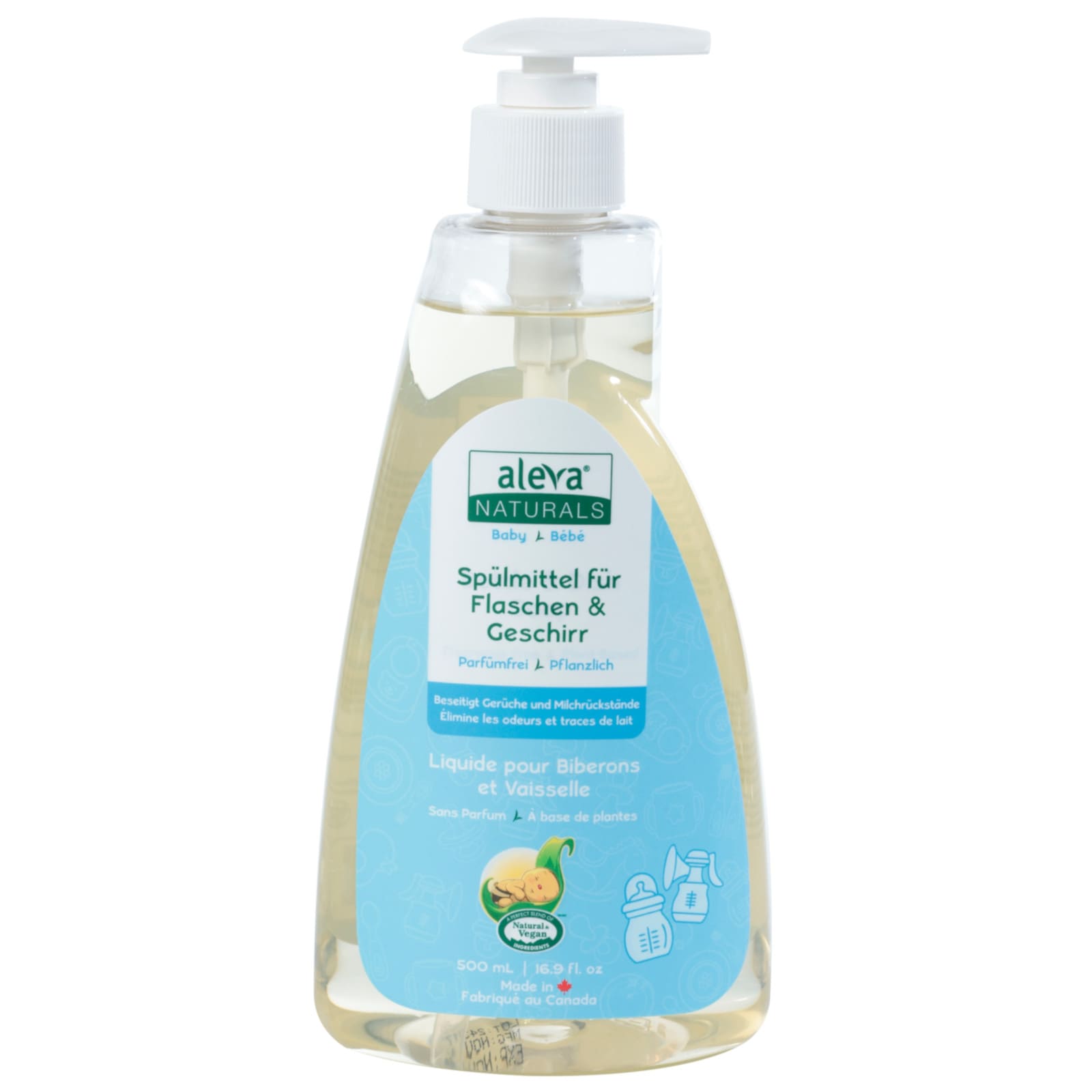 ALEVA NATURALS Spülmittel für Flaschen und Geschirr parfümfrei 500ml