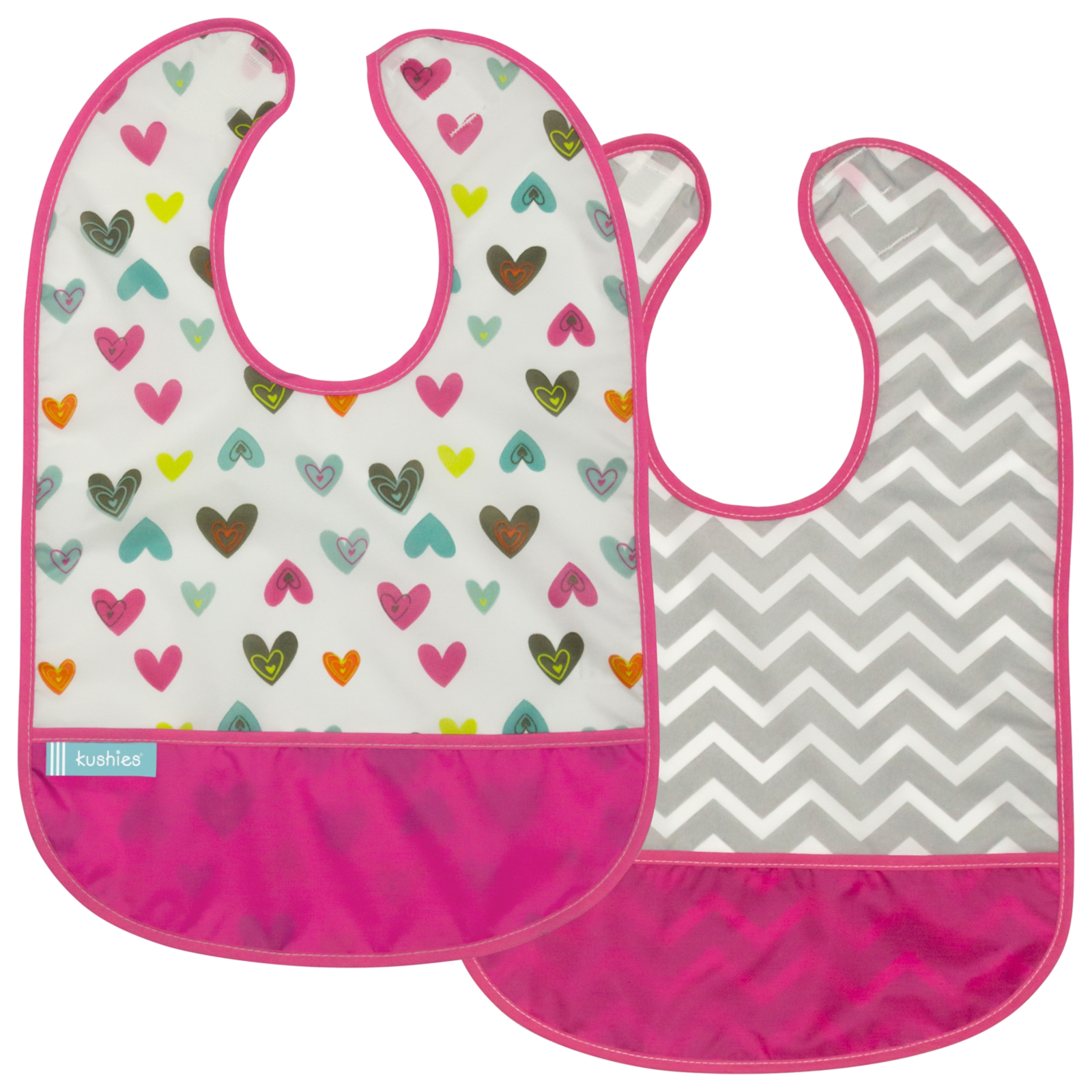 KUSHIES Lätzchen ohne Ärmel CleanBib 2er Pack, 12M+, Herz & Chevron