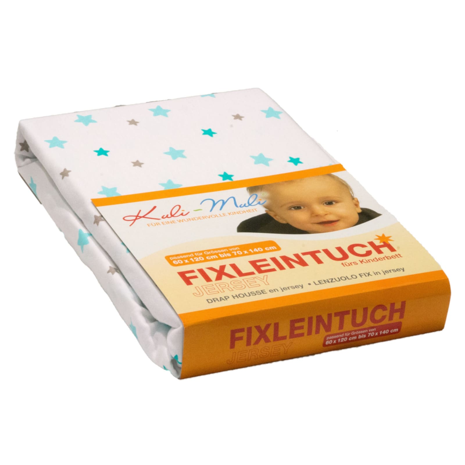 KULI-MULI Drap-housse coton jersey Etoile turquoise 45 x 90 cm