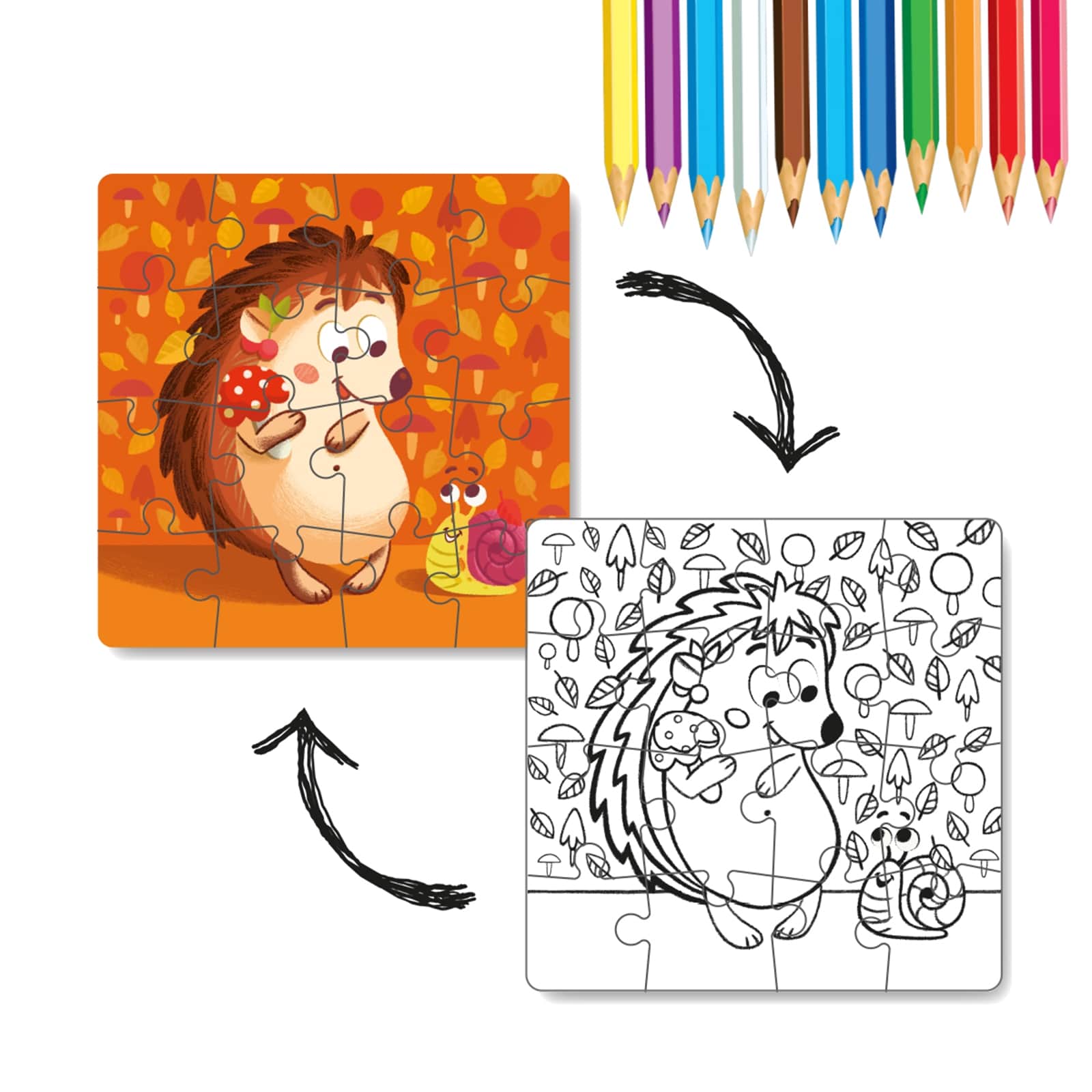 DODO Puzzle zum Ausmalen 2in1 Igel 16 Teile, 36M+