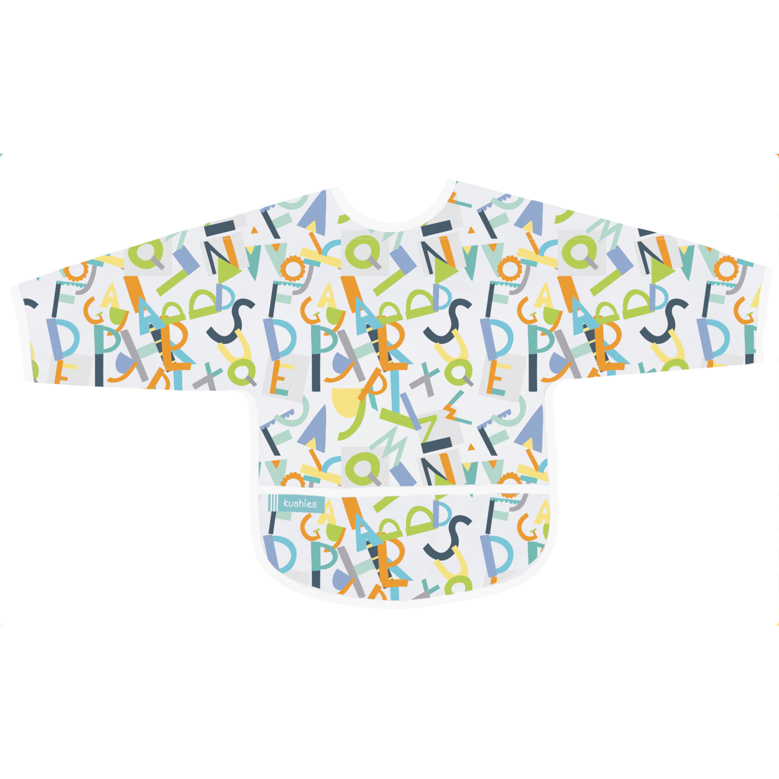 KUSHIES Lätzchen mit Ärmeln CleanBib, 2-4 Jahre, Alphabet weiss