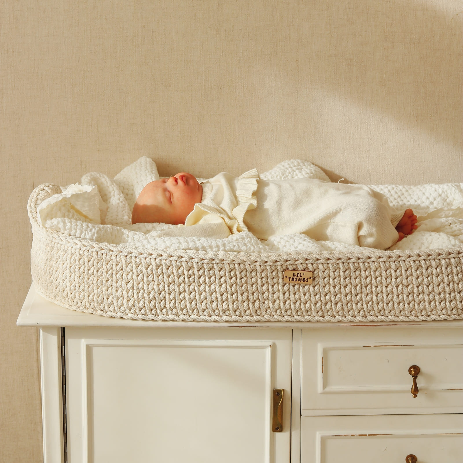 LIL'THINGS Panier à langer en coton avec matelas naturel