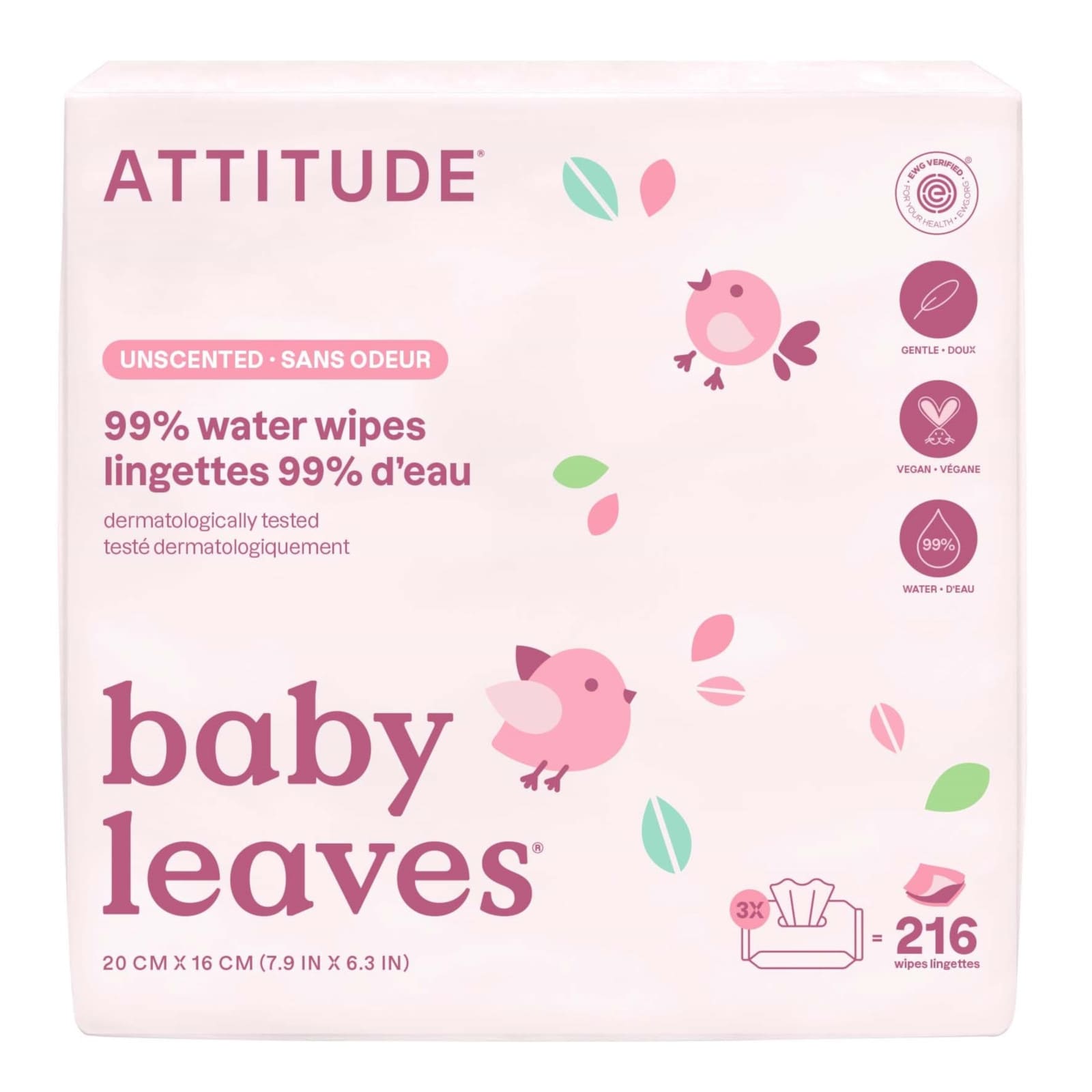 ATTITUDE Vorteilspack Baby Leaves Feuchttücher unparfümiert 216 Stk.