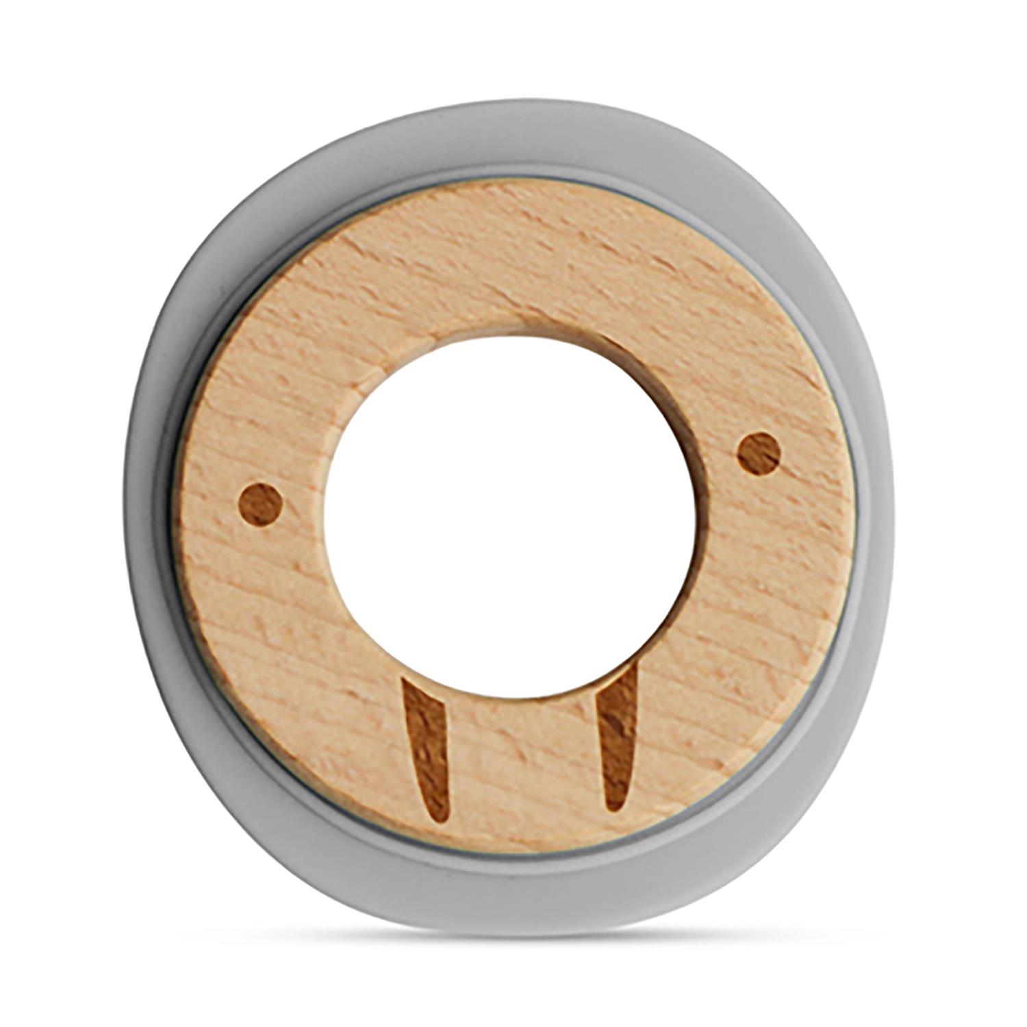 KUSHIES Beissring aus Silikon und Holz SiliRing grau