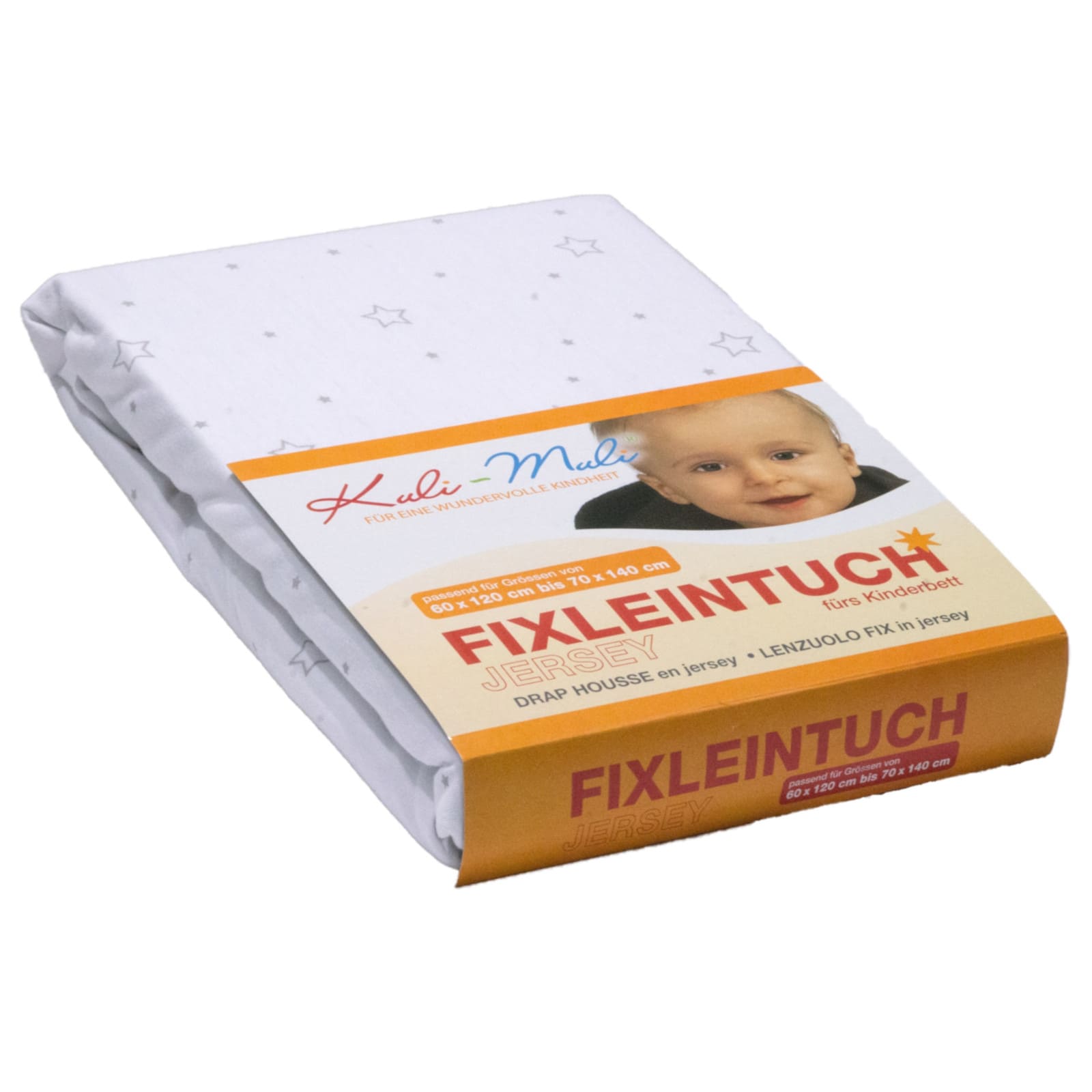KULI-MULI Fixleintuch Jersey Stern silber 70 x 140 cm