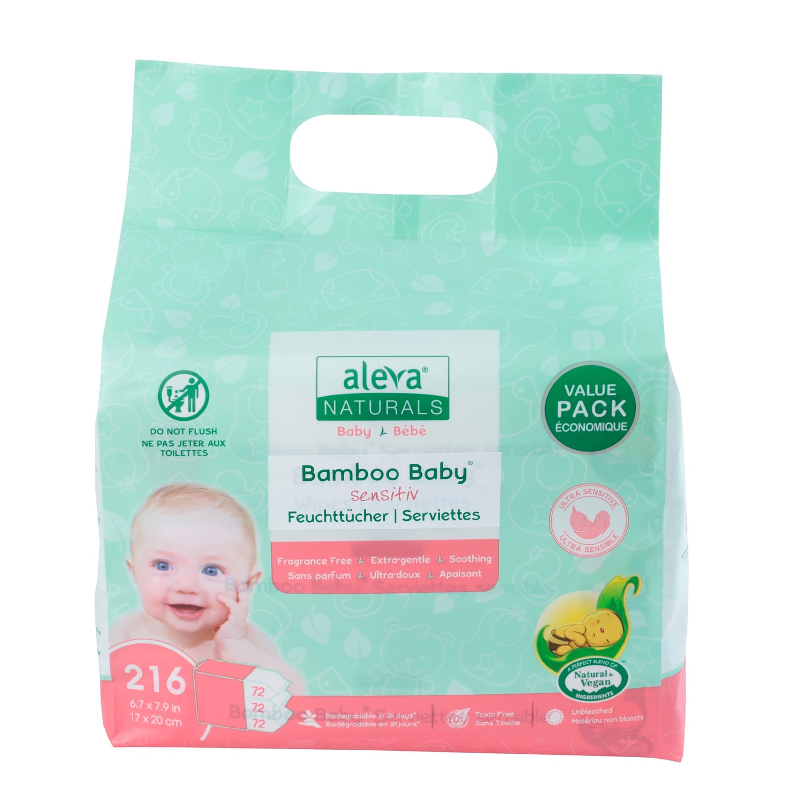ALEVA NATURALS Vorteilspack Bamboo Baby Sensitive Feuchttücher 216 Stk.