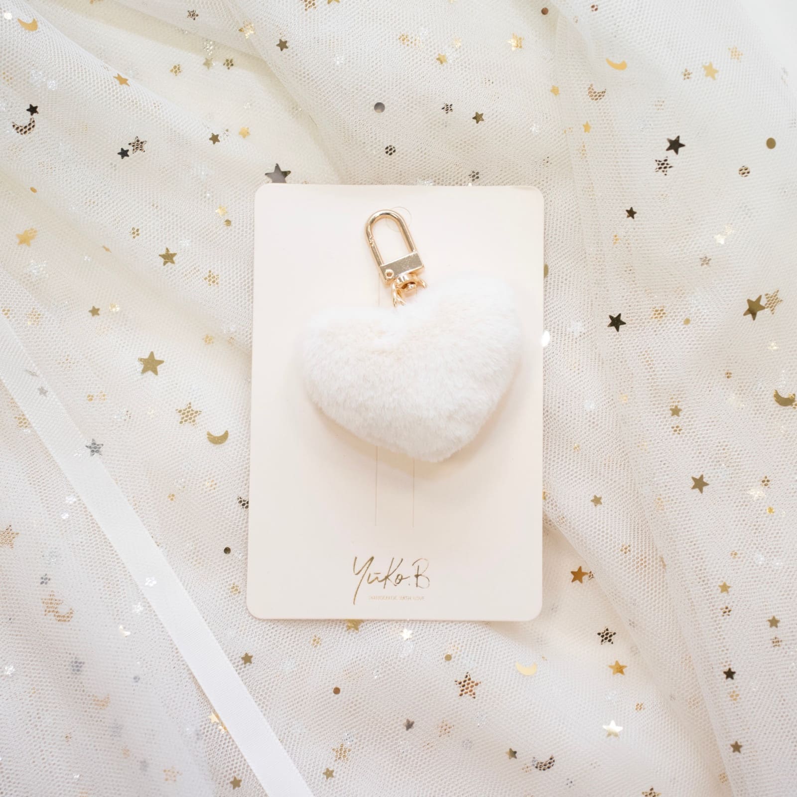 YUKO.B Schlüsselanhänger Pompon beige