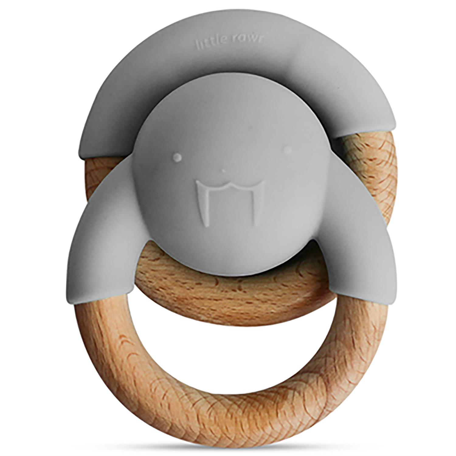 KUSHIES Anneau de dentition en silicone et bois RattleRing gris