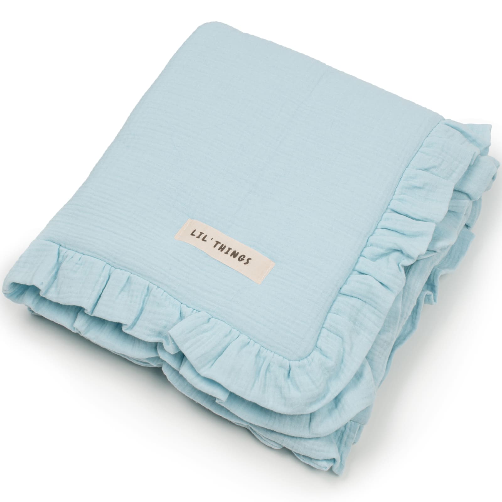 LIL'THINGS GOTS Literie à volant en mousseline bleu