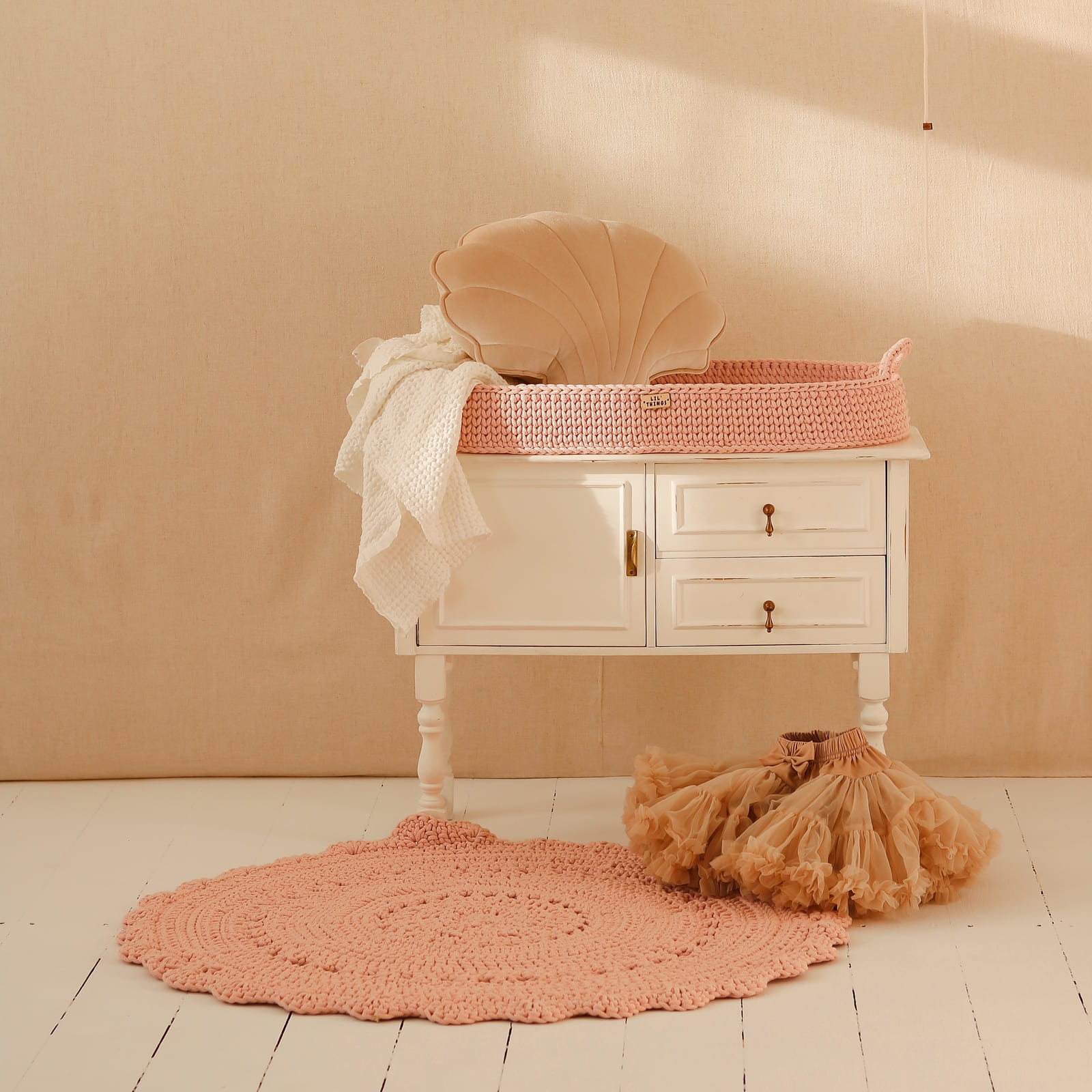 LIL'THINGS Panier à langer en coton avec matelas rose