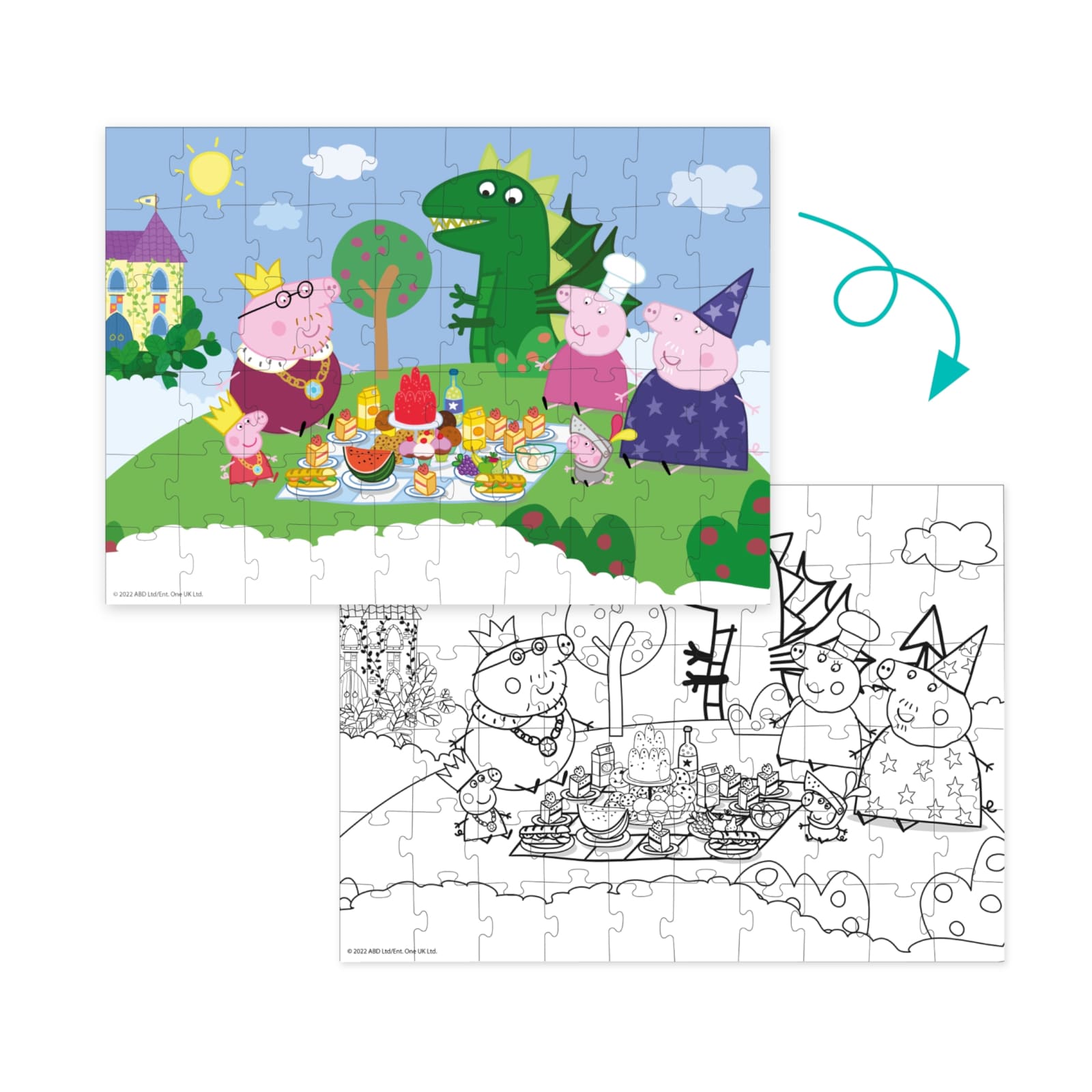 DODO Puzzle zum Ausmalen 2in1 Peppa Pig Picknick 60 Teile, 4J+