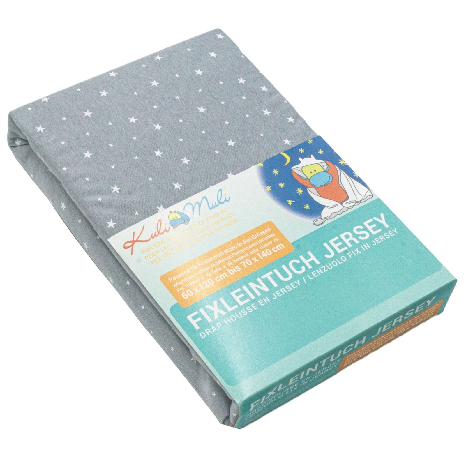 KULI-MULI Drap-housse coton jersey Etoile gris 70 x 140 cm